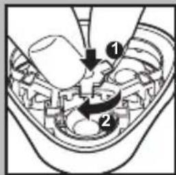Diagram of a mechanical or electrical component with numbered parts and directional arrows indicating flow or movement.