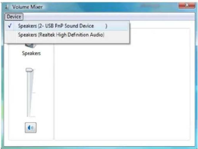 Volume Mixer Device ✓ Speakers (2- USB PnP Sound Device ) Speakers (Realtek High Definition Audio) Speakers