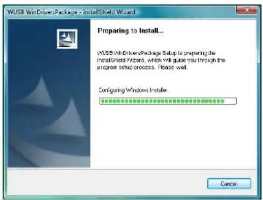 WUSB WinDriversPackage - InstallShield Wizard Preparing to Install... WUSB WinDriversPackage Setup is preparing the InstallShield Wizard, which will guide you through the program setup process. Please wait. Configuring Windows Instafe: Cancel