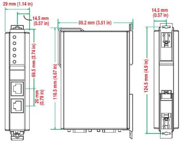 29 mm (1.14 in) 14.5 mm (0.57 in) 69.5 mm (2.74 in) 20 mm (0.79 in) 89.2 mm (3.51 in) 118.5 mm (4.67 in) 14.5 mm (0.57 in) 124.5 mm (4.9 in)