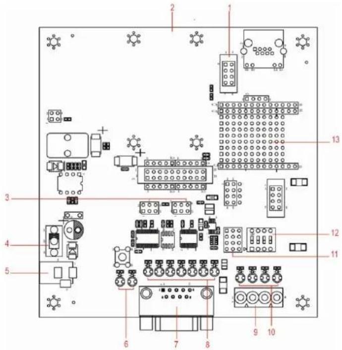 Labeled diagram of an electronic device interior with numbered components and connectors