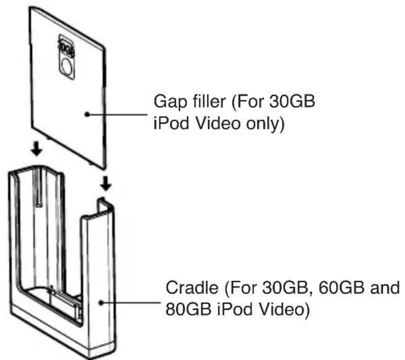 Gap filler (For 30GB iPod Video only) Cradle (For 30GB, 60GB and 80GB iPod Video)