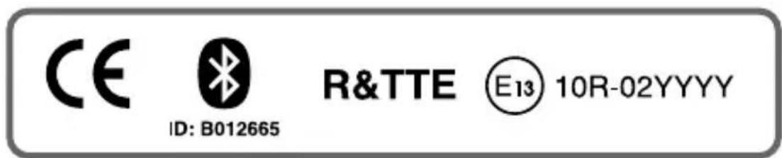 CE ID: B012665 R&TTE E13 10R-02YYYY