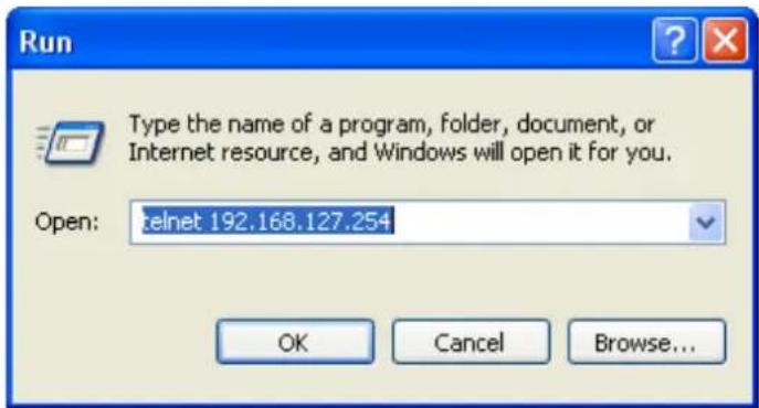 Run Type the name of a program, folder, document, or Internet resource, and Windows will open it for you. Open: Intelnet 192.168.127.254 OK Cancel Browse...