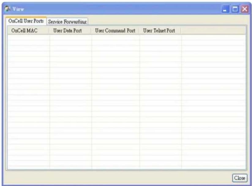 OnCell User Ports Service Forwarding OnCell MAC User Data Port User Command Port User Telnet Port Close