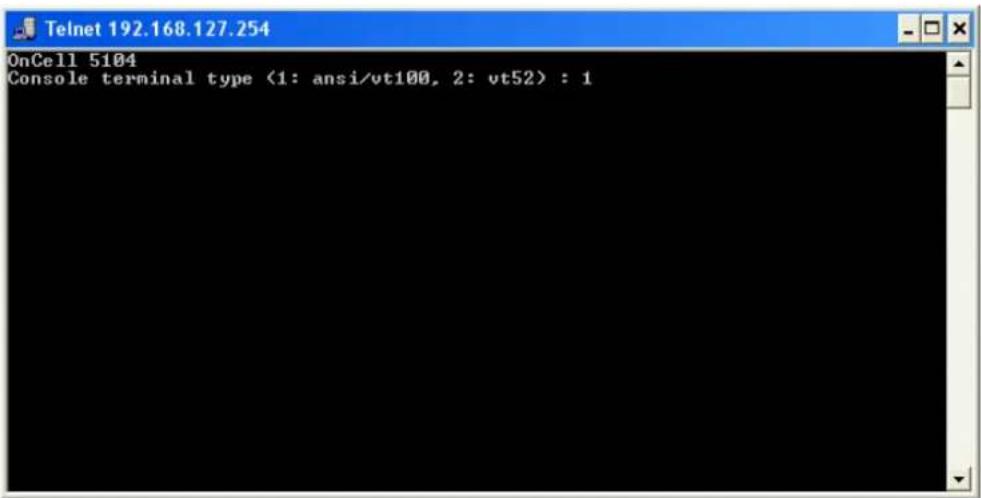 OnCell 5104 Console terminal type (1: ansi/vt100, 2: vt52) : 1