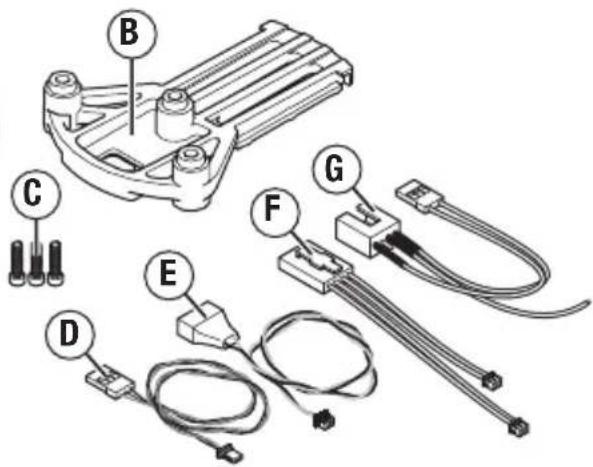 Labeled diagram of automotive electrical connector components including motor, cable, and terminal parts