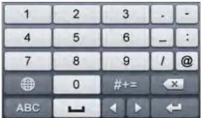 1 2 3 . - 4 5 6 _ : 7 8 9 / @ 0 #+= x ABC ↙ ◀ ▶ ←