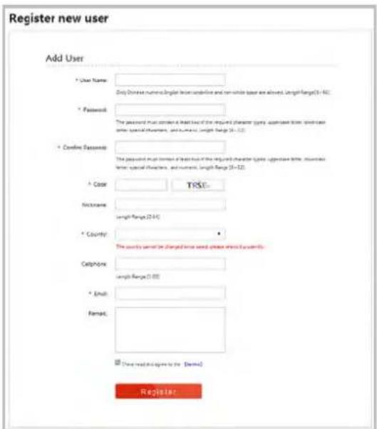Register new user Add User * User Name: Only Chinese numeric language version and non-while type are allowed. Length Range (5-10) * Password: The password must contain a least two of the required character types: uppercase letter, lowercase letter, special characters, and numeric, length Range (5-12…