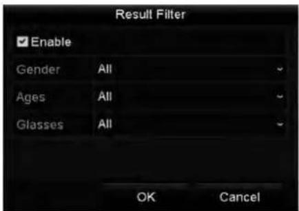 Result Filter Enable Gender All Ages All Glasses All OK Cancel