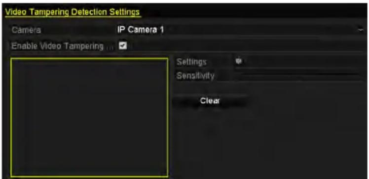 Video Tampering Detection Settings Camera IP Camera 1 Enable Video Tampering Settings Sensitivity Clear