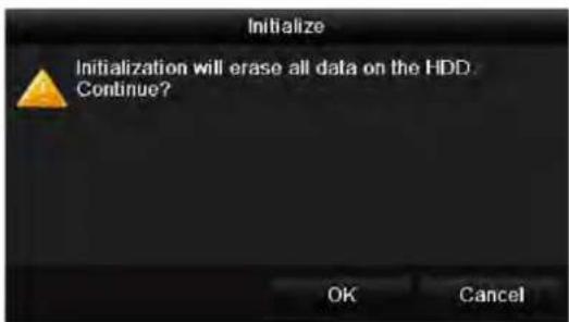 Initialize Initialization will erase all data on the HDD Continue? OK Cancel