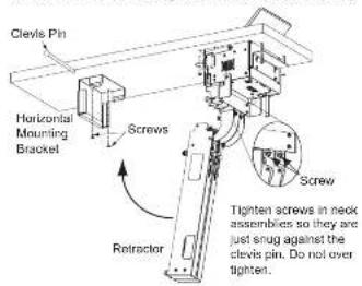 Clevis Pin Horizontal Mounting Bracket Screws Screw Retractor Tighten screws in neck assemblies so they are just snug against the clevis pin. Do not over tighten.