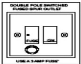 DOUBLE POLE SWITCHED FUSED SPUR OUTLET FUSE ON USE A 3 AMP FUSE®