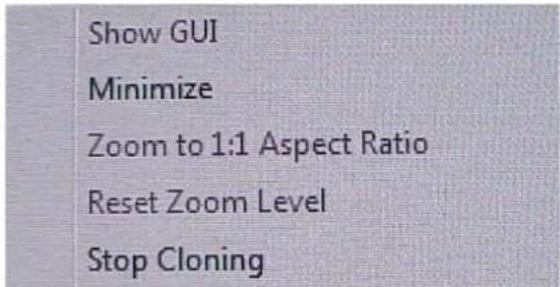 Show GUI Minimize Zoom to 1:1 Aspect Ratio Reset Zoom Level Stop Cloning