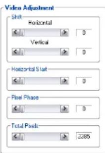 Video Adjustment Shift Horizontal Vertical Horizontal Start Pixel Phase Total Pixels 2385