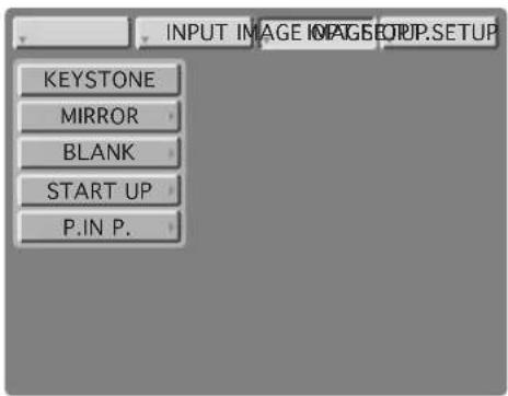 INPUT IMAGE IMAGE SETUP KEYSTONE MIRROR BLANK START UP P.IN P.