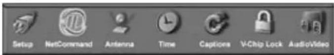 Setup NetCommand Antenna Time Captions V-Chip Lock AudioVideo