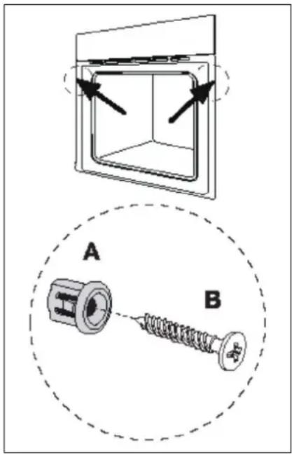 Technical diagram showing a mechanical assembly with labeled components A and B, including a square component and a threaded screw.