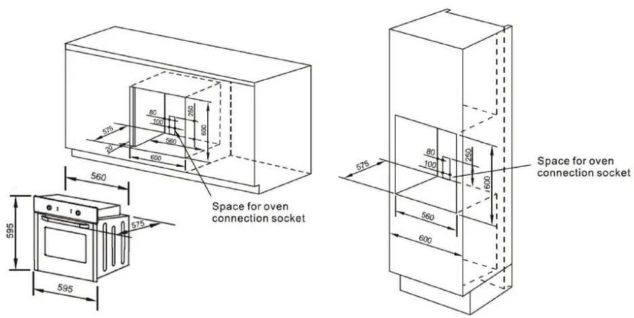 Space for oven connection socket 575 80 100 250 600 560 20 600 595 595 575 80 100 250 600 560 600 575 Space for oven connection socket