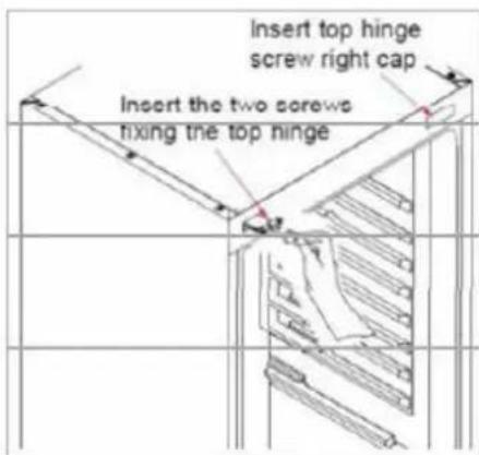 Insert top hinge screw right cap Insert the two screws fixing the top hinge