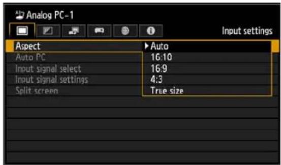 CANON REALiS WX6500 - Selecting from a list Example: Aspect (P91) - 1