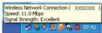 Wireless Network Connection ( XXXXXXX ) Speed: 11.0 Mbps Signal Strength: Excellent