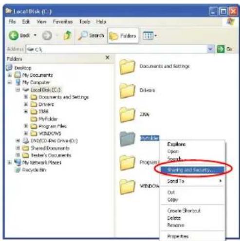 Local Disk (C:) File Edit View Favorites Tools Help Back Search Folders Address C:\Folders Desktop My Documents My Computer LocalDisk (C.D.) Documents and Settings Drivers 1386 My Folder Program Files WINDOWS DVD (CD and Drive (D)) Shared Documents Tester's Documents My Network Places Recycle Bin Documents and Settings Drivers 1386 Showlist Explore Open Search... Share and Security... Send To Out Copy Create Shortout Delete Rename Properties