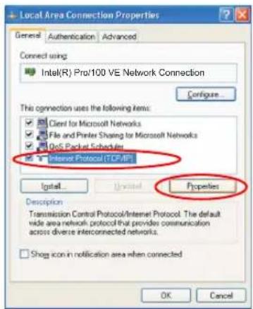 Local Area Connection Properties General Authentication Advanced Connect using Intel(R) Pro/100 VE Network Connection Configure... This connection uses the following items: Client for Microsoft Networks File and Printer Sharing for Microsoft Networks QoS Packet Scheduler Internet Protocol (TCP/IP) Import... Properties Description Transmission Control Protocol/Internet Protocol. The default wide area network protocol that provides communication across diverse interconnected networks. Shog icon in notification area when connected OK Cancel