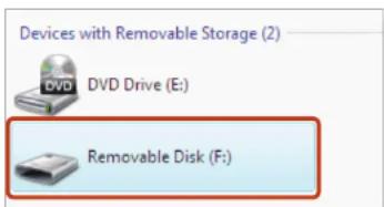 Screenshot of a device list showing 'Removable Storage' and 'Removable Disk' with icons and labels