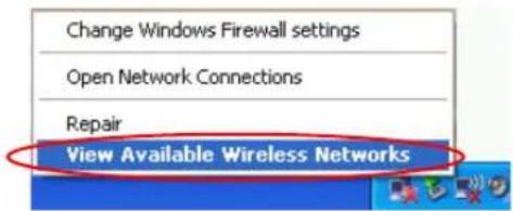Change Windows Firewall settings Open Network Connections Repair View Available Wireless Networks