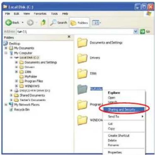 Local Disk (C:) File Edit View Favorites Tools Help Back Search Folders Address C:\Go Folders Desktop My Documents My Computer Local Disk (C:) Documents and Settings Drivers 1386 MyFolder Program Files WINDOWS END(C)WIN Drive (WIN) Shared Documents Teacher's Documents My Network Places Recycle Bin Documents and Settings Drivers 1386 Windows Explore Open Search Program Sharing and Security... Send To Cut Copy Create Shortcut Delete Rename Properties