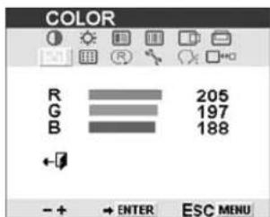 COLOR R 205 G 197 B 188 ← + → ENTER ESC MENU