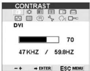 CONTRAST DVI 70 47 KHZ / 59.8HZ - + → ENTER ESC MENU