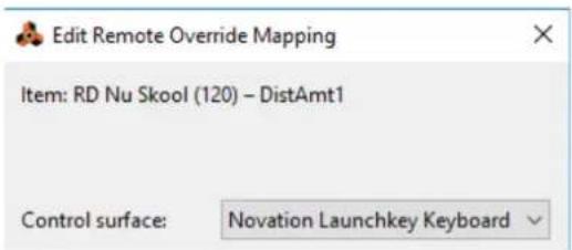 Edit Remote Override Mapping Item: RD Nu Skool (120) - DistAmt1 Control surface: Novation Launchkey Keyboard