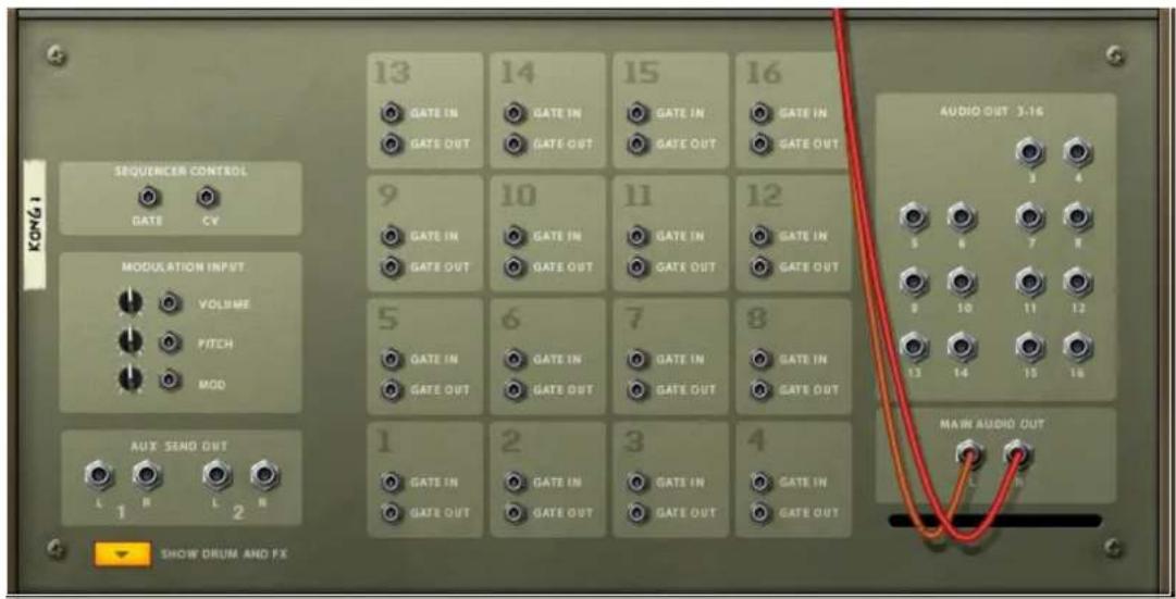 KONG SEQUENCER CONTROL GATE CV MODULATION INPUT VOLUME PITCH MOD AUX SEND OUT L R L R 13 GATE IN GATE OUT 14 GATE IN GATE OUT 15 GATE IN GATE OUT 16 GATE IN GATE OUT 9 GATE IN GATE OUT 10 GATE IN GATE OUT 11 GATE IN GATE OUT 12 GATE IN GATE OUT 5 GATE IN GATE OUT 6 GATE IN GATE OUT 7 GATE IN GATE OUT 8 GATE IN GATE OUT 1 GATE IN GATE OUT 2 GATE IN GATE OUT 3 GATE IN GATE OUT 4 GATE IN GATE OUT AUDIO OUT 3:16 3 4 5 6 7 8 9 10 11 12 13 14 15 16 MAIN AUDIO OUT SHOW DRUM AND FX