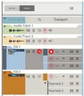 M Audio Track 1 M S Audio Track 2 M S D8.1 M S — — M X — — M X — — M X D8.2 M S — — M X Parameter 1 M X Parameter 2 M X