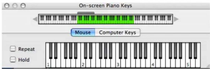 On-screen Piano Keys Mouse Computer Keys Repeat Hold 1 2 3 4 5