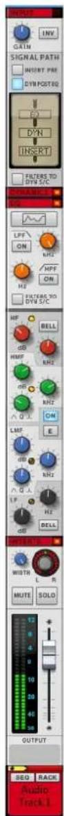 GAIN SIGNAL PATH INSERT PM DYN POSTEQ E D'N INSERT FILTERS TO DYN S/C DYNAMIC LFP ON MHZ HPF ON H2 FILTERS TO DYN S/C HF BELL dB MHZ RHZ ON LMF E dB MHZ RHZ ON LF H2 BELL MUTE SOLO 12 40 30 20 10 50 30 20 10 50 30 20 10 50 30 20 10 50 30 20 10 50 30 20 10 50 30 20 10 50 30 20 10 50 30 20 10 50 3OUTPUT BED BACK Audio Track 1