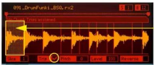 091_DrumFunki_BSQ.rx2 S 1 E 12 No Check Trips assigned Slice 1 Tria Pitch 0 Level 100 Reverse