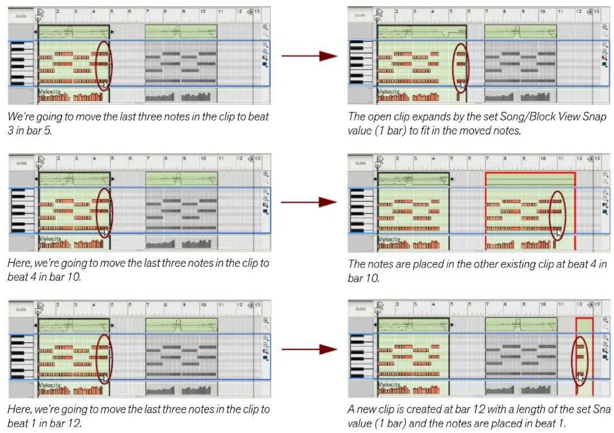 PROPELLERHEAD Reason Lite 10.2 - About moving notes outside or between clips - 1