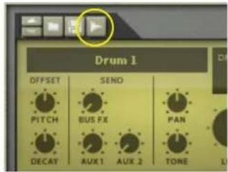 Drum 1 OFFSET | SEND | PITCH | BUS FX | PAN | DECAY AUX 1 AUX 2 TONE