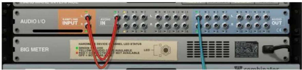 SAMPLING INPUT AUDIO IN AUDIO OUT HARDWARE DEVICE CHANNEL LED STATUS GREEN = USE YELLOW AUDIO OND AVAILABLE RED = OFF NOT AVAILABLE OFF = NO AVAILABLE LED BIG METER VIA-combinator
