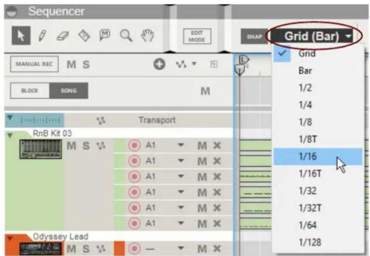 Sequencer MANUAL REC M S BLOCK SONG M Transport RnB Kit 03 M S V A1 M X A1 M X A1 M X A1 M X A1 M X A1 M X Odyssey Lead M S V — M X SNAP Grid (Bar) Grid Bar 1/2 1/4 1/8 1/8T 1/16 1/16T 1/32 1/32T 1/64 1/128