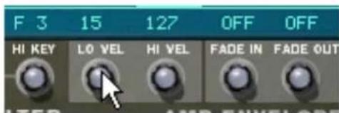 F 3 15 127 OFF OFF HI KEY LO VEL HI VEL FADE IN FADE OUT