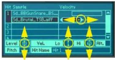 Hit Sample Velocity 1 Sd_BBGunSnare_BS... Sd_Brutal_TSB.aff 2 3 Level 80 Vel. Lo 1 Hi 60 Hit. Pitch Hit Name Hit 1