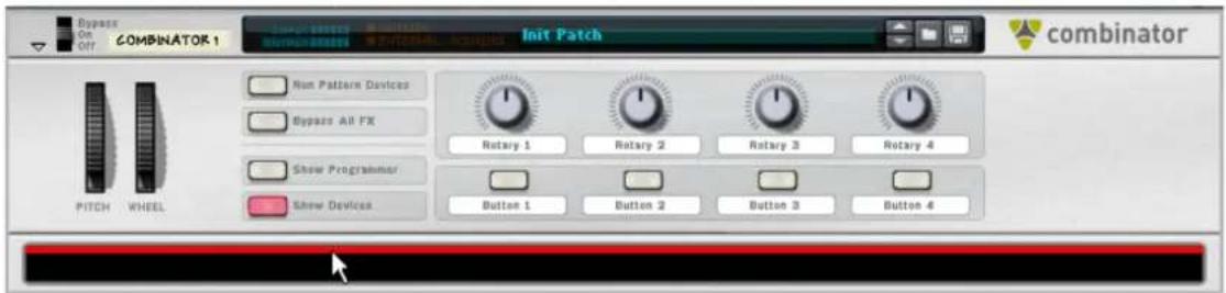 Bypass On Off COMBINATOR 1 Init Patch combinator Non Pattern Devices Bypass All FX Show Programmer Show Devices PITCH WHEEL Rotary 1 Rotary 2 Rotary 3 Rotary 4 Button 1 Button 2 Button 3 Button 4