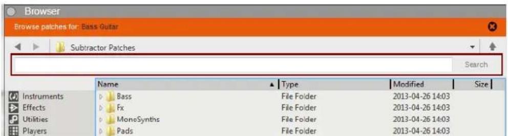 Browser Browse patches for: Bass Guitar Subtractor Patches Search Name ▲ Type Modified Size Instruments Bass File Folder 2013-04-26 14:03 Effects Fx File Folder 2013-04-26 14:03 Utilities MonoSynths File Folder 2013-04-26 14:03 Players Pads File Folder 2013-04-26 14:03