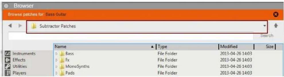 Browser Browse patches for: Eass Guitar Subtractor Patches Name ▲ Type Modified Size Instruments D Bass File Folder 2013-04-26 14:03 Effects D Fx File Folder 2013-04-26 14:03 Utilities D MonoSynths File Folder 2013-04-26 14:03 Players D Pads File Folder 2013-04-26 14:03