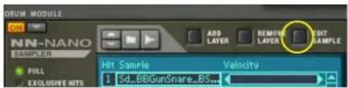 DRUM MODULE NN-NANO SAMPLER FULL EXCLUSIVE HITS ADD LAYER REMOVE LAYER SET SAMPLE Hit Sample Velocity 1 Sd_BBGunSnare_BS...